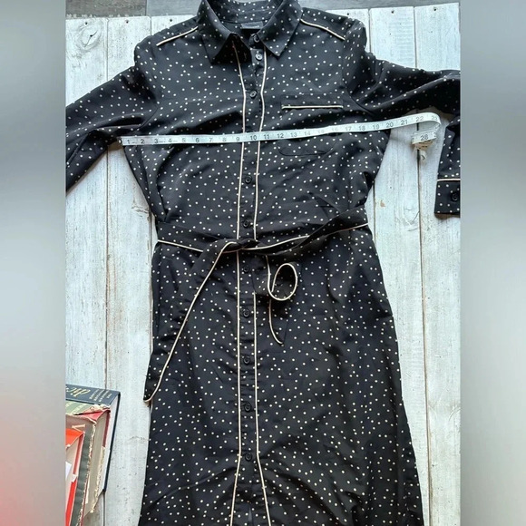 WhoWhatWear | gold & black polka dot | tie waist | button down | midi | dress M - Picture 3 of 10